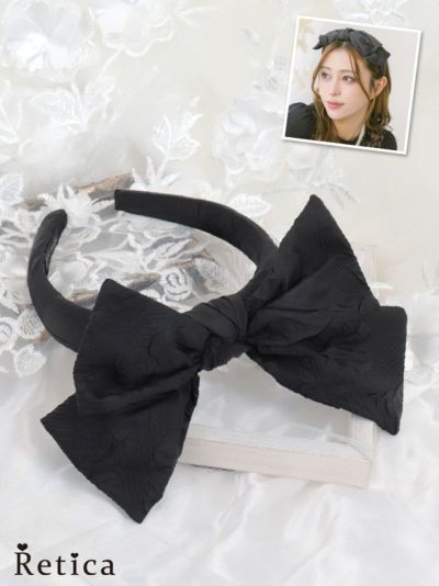 [SALE] シワ加工ビッグリボンカチューシャ (ブラック)