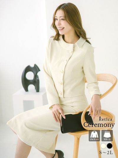 [SALE] アシンメトリーデザインセットアップスカートセレモニースーツ (Sサイズ～XLサイズ) (クリーム/ブラック)