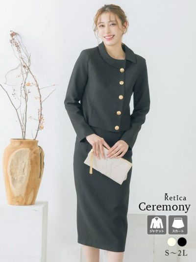 [SALE] アシンメトリージャケットゴールドボタン付き2点セットアップスカートセレモニースーツ (Sサイズ～XLサイズ) (クリーム/ブラック)