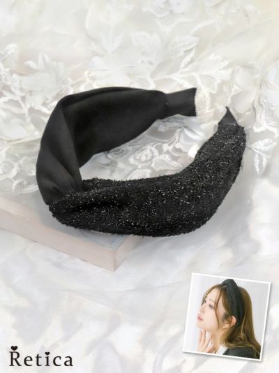 異素材ツイストデザインカチューシャ (ブラック)