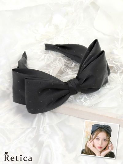 ドット模様付きビッグリボンヘアアクセサリー (ブラック)