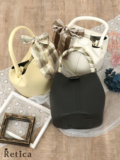 スカーフセットショルダー紐付きパーティーハンドバッグ(オフホワイト/イエロー/ブラック)