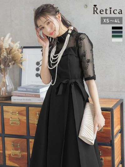 [SALE] レースハイネック切替ミモレ丈ワンピース