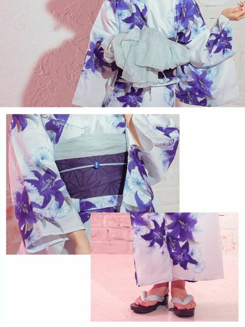 SALE] 水墨紫百合の花 大人の3点セットレディース浴衣(浴衣+平帯