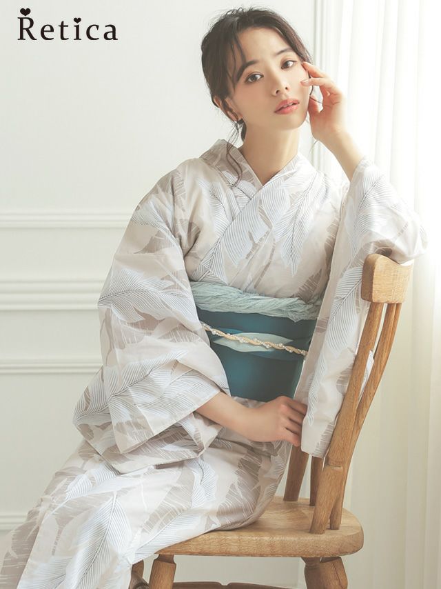 レトロ ホワイトリーフ柄 ベージュ生地綺麗め大人の3点セット