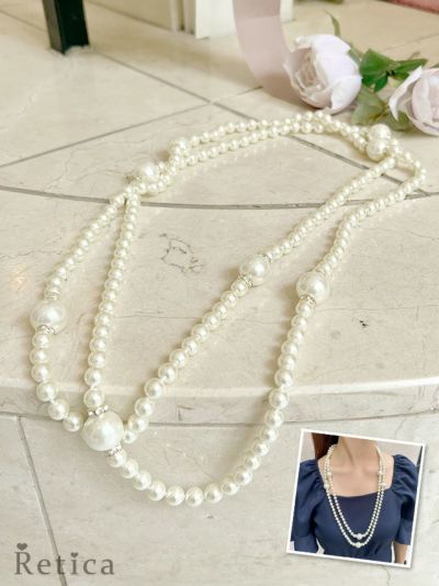 二連パールデザイン ロングネックレス