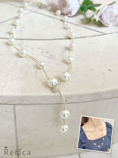 パール ゴールドワイヤー ロングネックレス