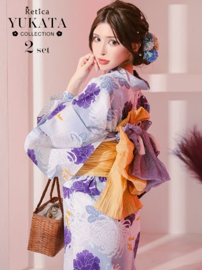 [SALE] 変わりムラ染めに大輪乱菊 大人の2点セットレディース浴衣(浴衣+兵児帯)