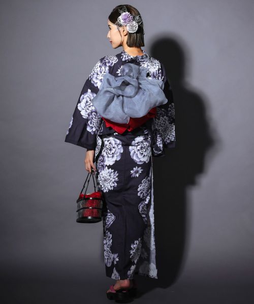 SALE] 濃紺地に大柄菊牡丹 大人の3点セットレディース浴衣(浴衣+