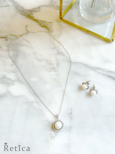 シンプルパールデザイン ネックレス×ピアス アクセサリー2点set