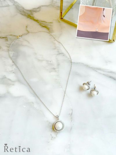シンプルパールデザイン ネックレス×ピアス アクセサリー2点set