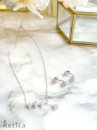 フラワービジュー ネックレス×ピアス アクセサリー2点set