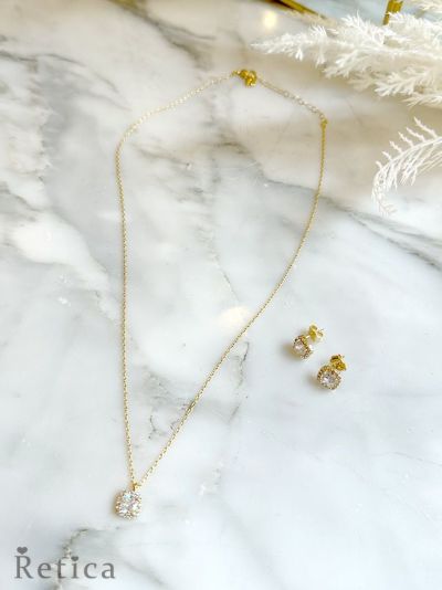 ゴールドビジューネックレス ネックレス×ピアス アクセサリー2点set