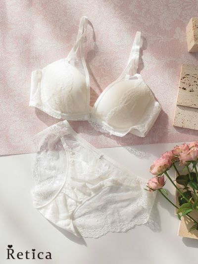 シアーチュールレースレイヤードブラジャー&ショーツセット(ホワイト)(A～E/70～75)