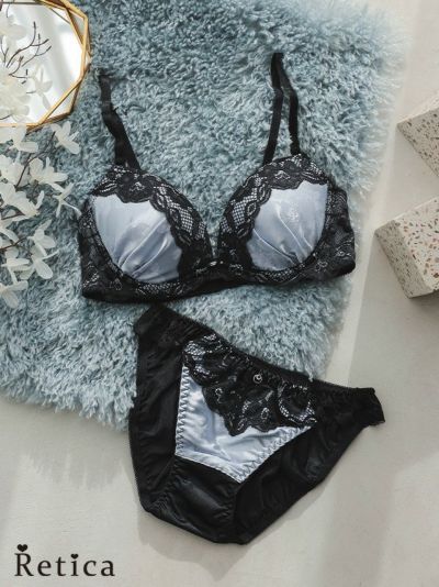 サテンジャガードレースブラジャー&ショーツセット(ライトグレー)(A～E/70～75)