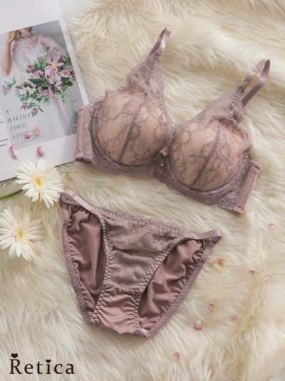 シアーレースゴールドビジューコードブラジャー＆ショーツセット(グレージュ)(A～F/65～75)