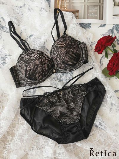クロスコードヌーディレースブラジャー&ショーツセット(ブラック)(A～E/70～75)