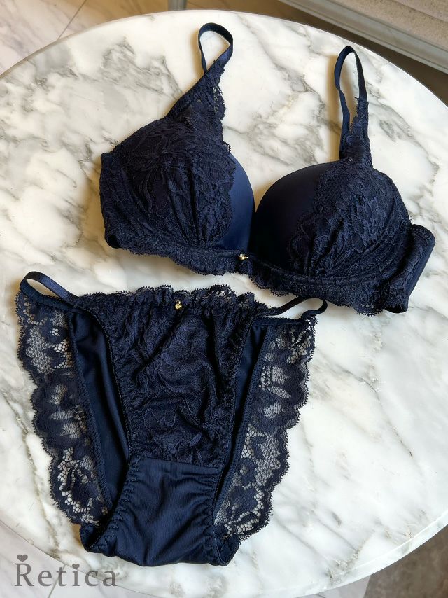 レースアップ花柄刺繍×サイドスリングブラジャー＆ショーツセット