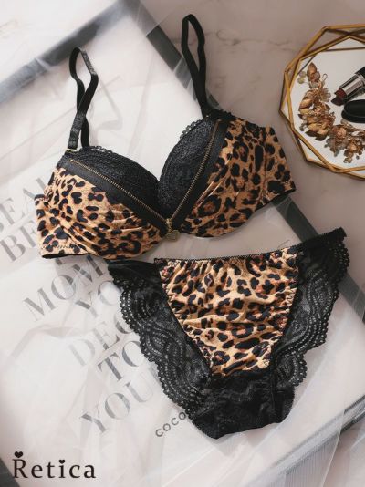 バストジップレオパードカップブラジャー&ショーツセット★(レオパード)(B~F,65~80)