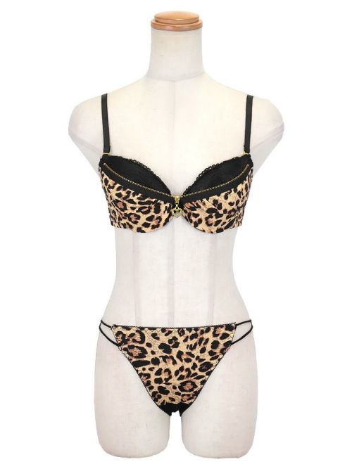 d.i.a. ジッパー付きレオパード柄ブラジャー バストジップレオパードカップブラジャー&ショーツセット