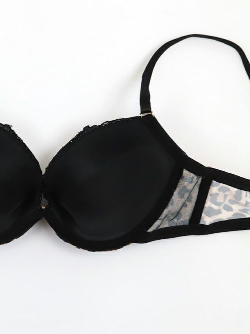 バストジップレオパードカップブラジャー&ショーツセット