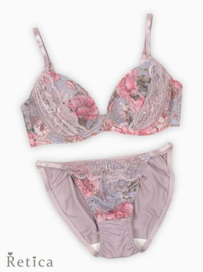 ニュアンスフラワーレースカップブラジャー＆ショーツセット(ラベンダー)(A～D/65～75)