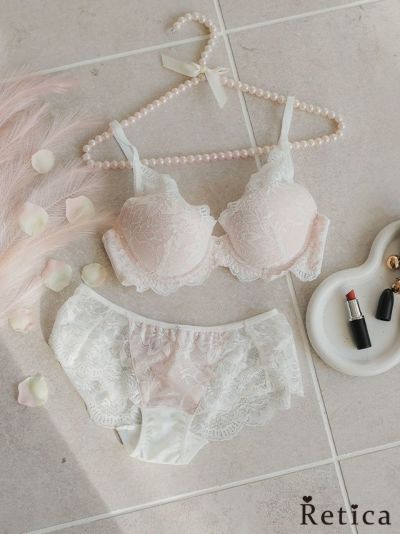 ヌーディーオールスカラップレースカップブラジャー&ショーツセット★(ホワイト)(B~F,65~80)