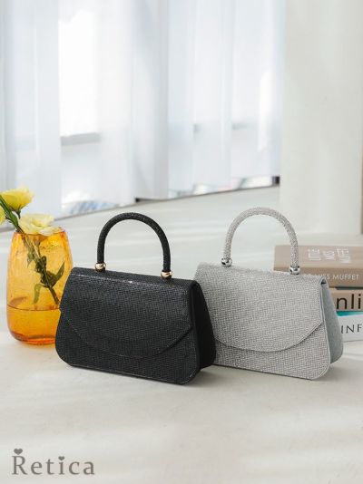 チェーンショルダー付き2Wayラインストーンハンドミニバッグ(シルバー/ブラック)