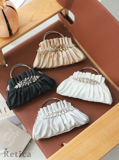 カットビジュープリーツがま口2Wayハンドミニバッグ(ホワイト/シルバー/ペールゴールド/ブラック)