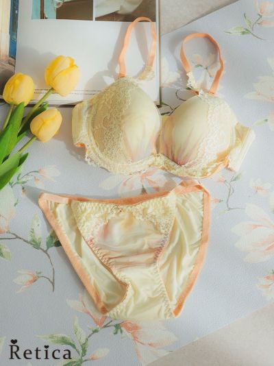 グラデシアーレイヤードチュールカップブラジャー&ショーツセット(イエロー)(A~F,65~80)