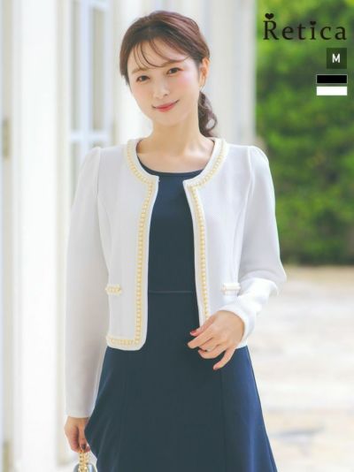 ワッフル素材パール×ノーカラー長袖ジャケット (Mサイズ)