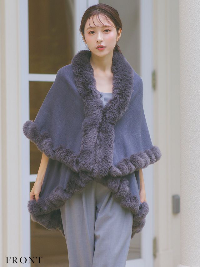 フェイクファー大判ケープショール (フリーサイズ) | パーティドレス