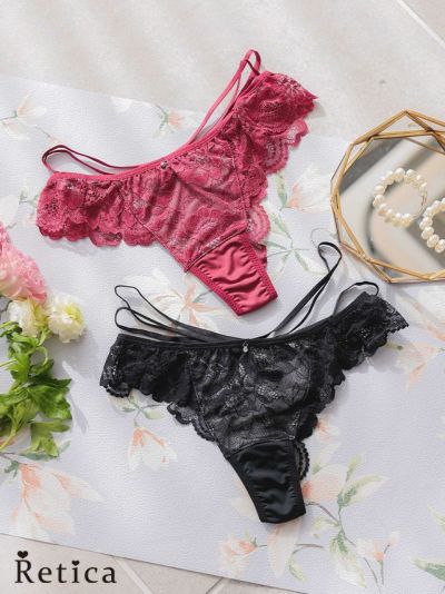 フラワーレースTバックショーツ単品★(ワインレッド/ブラック)(Mサイズ&#12316;Lサイズ)