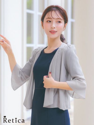 タックドレープシフォンベルスリーブ七分袖ボレロ (Mサイズ/Lサイズ)