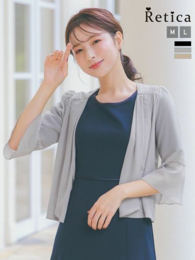 [SALE] タックドレープシフォンベルスリーブ七分袖ボレロ (Mサイズ/Lサイズ)