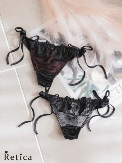 フラワーレースTバック紐ショーツ単品★(ボルドー/グレー)(Mサイズ&#12316;Lサイズ)
