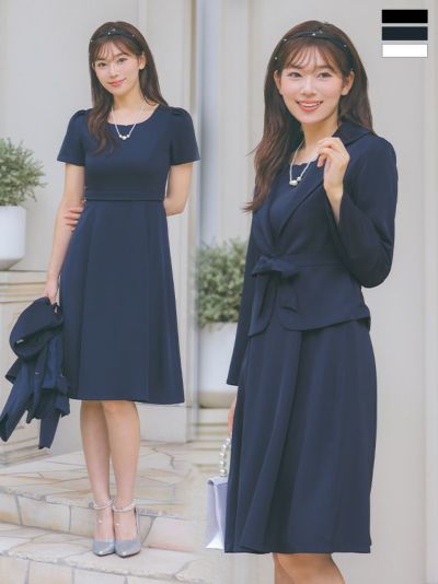 [SALE] リボン付きジャケットセットタックワンピースセレモニースーツ (S～XXLサイズ)