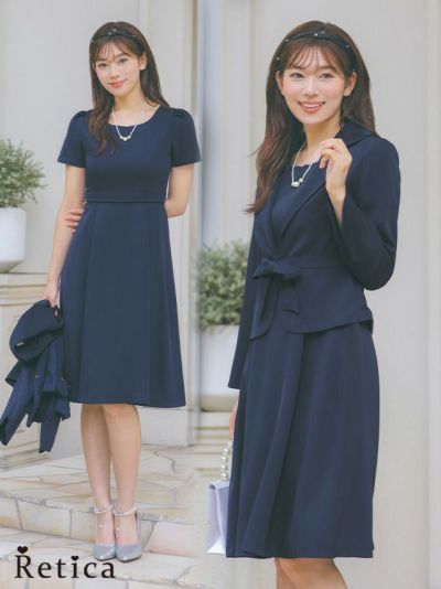 [SALE] リボン付きジャケットセットタックワンピースセレモニースーツ (S～XXLサイズ)