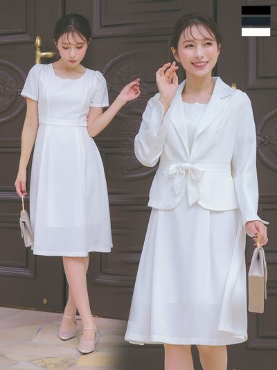 [SALE] リボン付きジャケットセットタックワンピースセレモニースーツ (S～XXLサイズ)