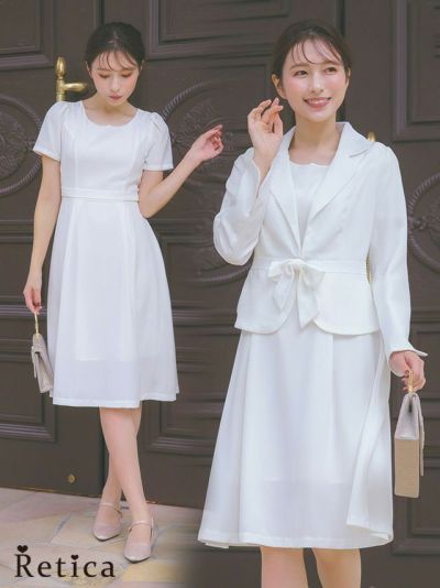 [SALE] リボン付きジャケットセットタックワンピースセレモニースーツ (S～XXLサイズ)