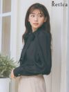 リボンタイ付き長袖シフォンフォーマルブラウスブラック