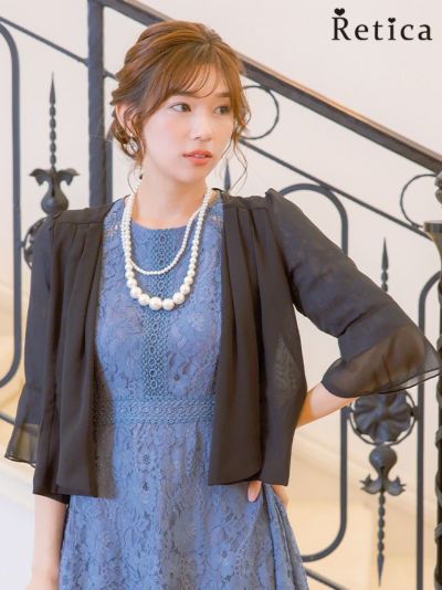 [SALE] タックドレープシフォンベルスリーブ七分袖ボレロ (Mサイズ/Lサイズ)