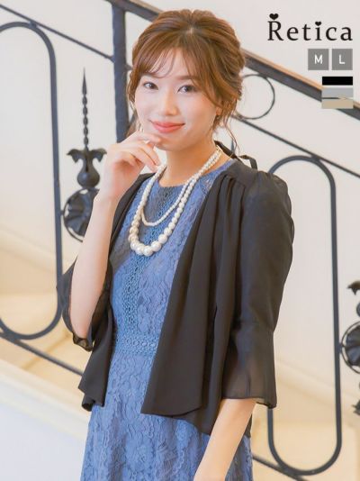 [SALE] タックドレープシフォンベルスリーブ七分袖ボレロ (Mサイズ/Lサイズ)