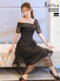 ミモレ丈フレアワンピースオフショルダアシンメトリーパーティードレス