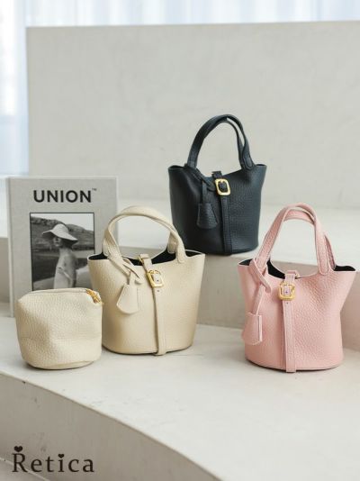 ポーチ付きフェイクレザーラウンド型ベルトデザイン2Wayハンドミニバッグ(ベージュ/ブラック/ピンク)