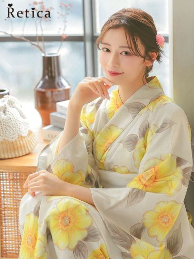 水彩ポピーSweet浴衣3点セット (浴衣+平帯or作り帯+下駄)