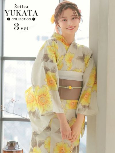 [SALE] 水彩ポピーSweet浴衣3点セット (浴衣+平帯or作り帯+下駄)