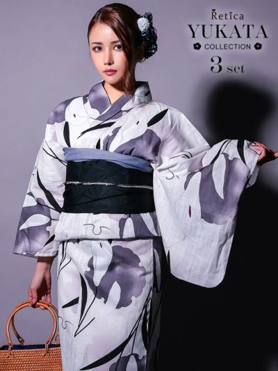 [SALE] 水墨の美しさを纏うモノトーン浴衣3点セット(浴衣+平帯or作り帯+下駄)