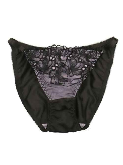 ブラック刺繍フラワーレースブラジャー&ショーツセット (ブラック