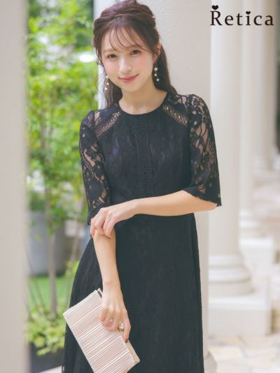 [SALE] ラインレースロング丈ワンピースドレス (Sサイズ～2XLサイズ)